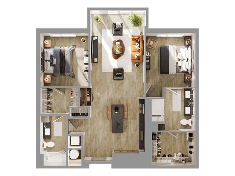 Floor plan for 2 beds, 2 baths, 1201 sqft